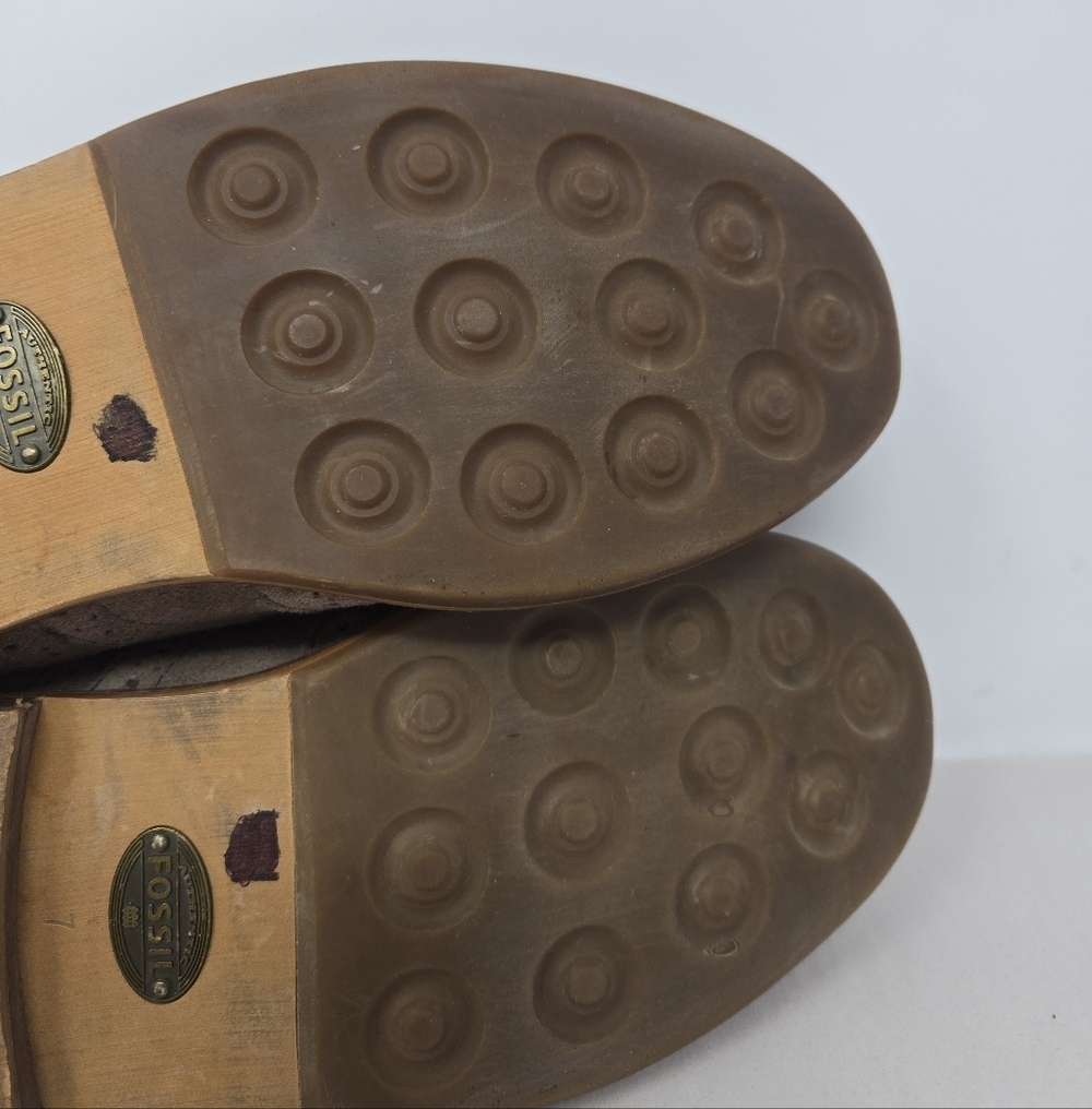 Fossil Womens Sz 7 Tan Suede Lace Up Brouges School Office Work Wear Casual - Picture 9 of 11